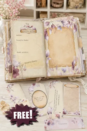 Pastel Twilight reading junk journal starter kit, open on a desk