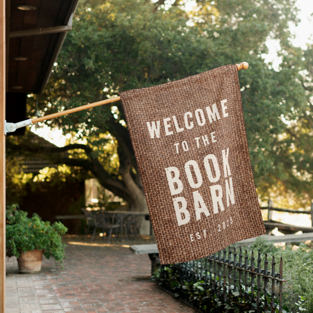 Welcome Book Barn Farmhouse Rustic Faux Burlap House Flag