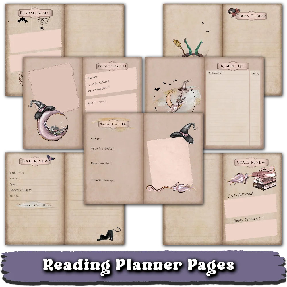 pastel bewitched reading planner