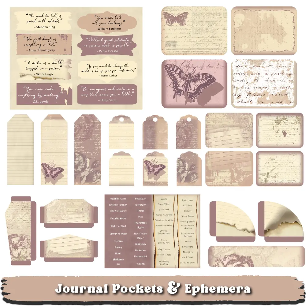 pastel butterfly cursive ephemera