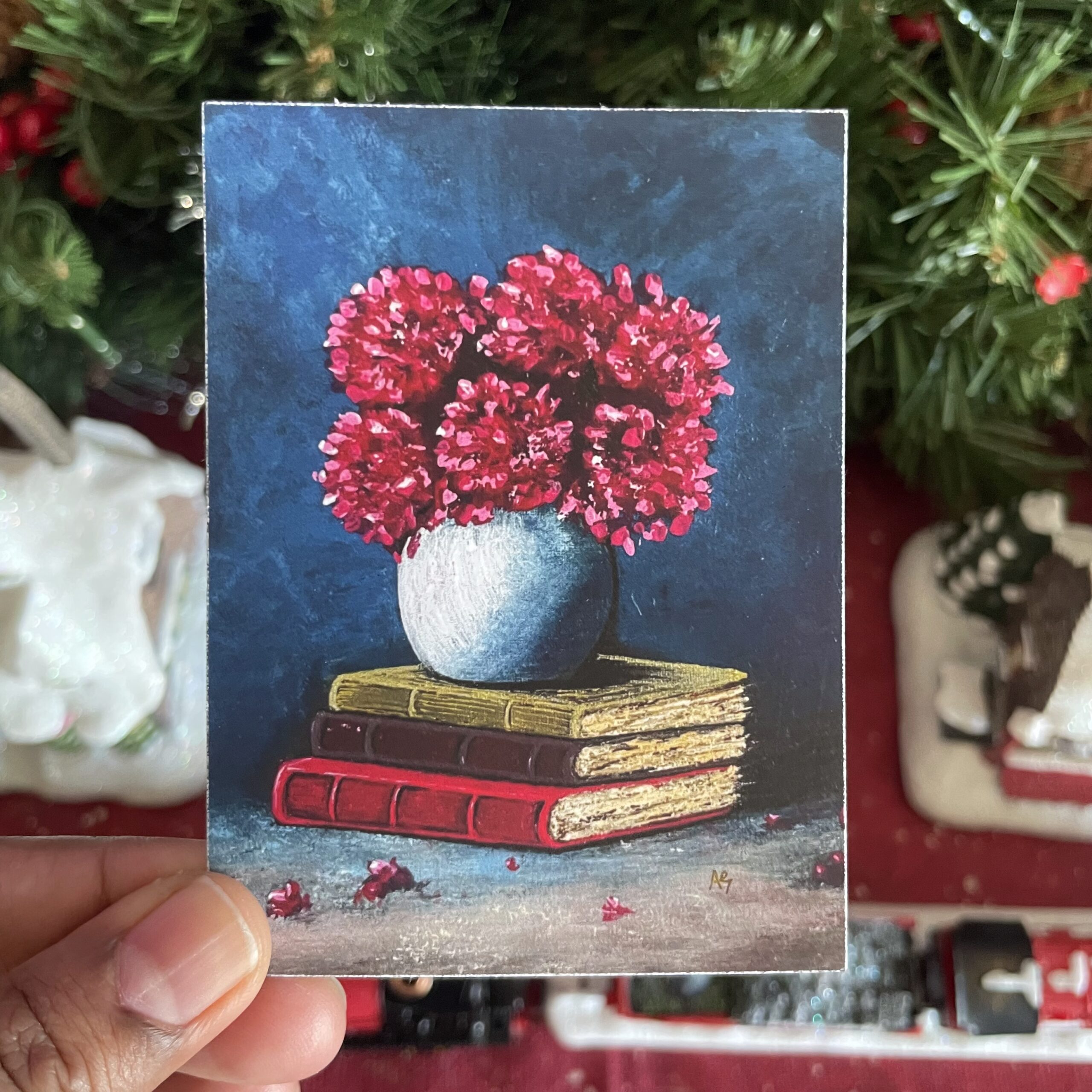 Vase of Peonies and Books Still Life