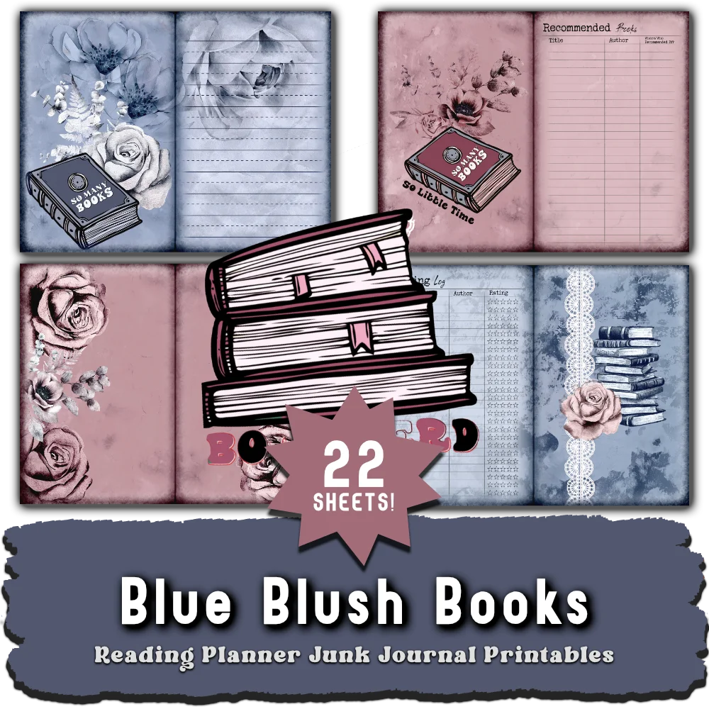 Blue Blush Book Tracker Junk Journal Printable Kit
